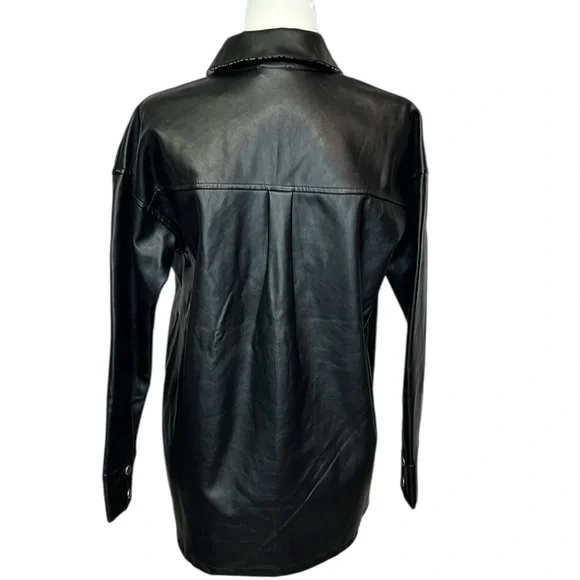 Hem & Thread Black Faux Leather Snap Shirt Jacket - Picture 3 of 5